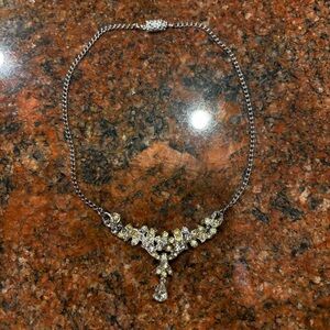 Vintage rhinestone choker necklace floral motif and teardrop-shaped crystal drop